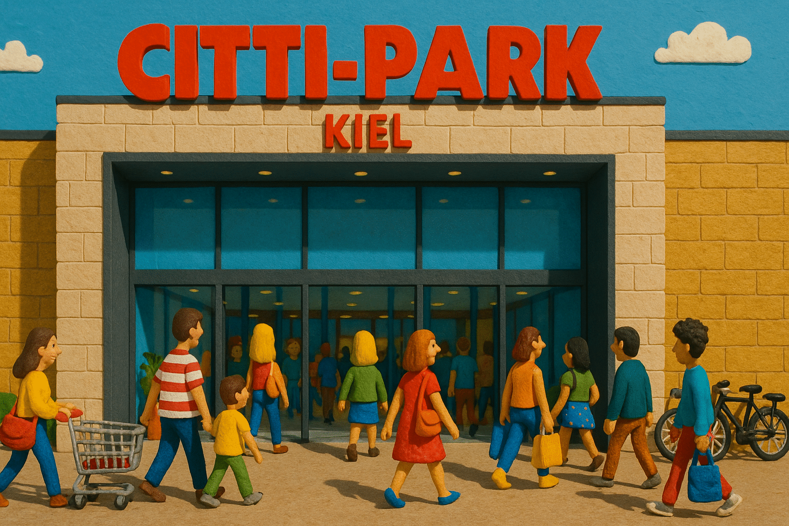 Eingangsbereich des CITTI-PARK Kiel mit zahlreichen Besuchern und über 90 Geschäften auf 40.000 m²