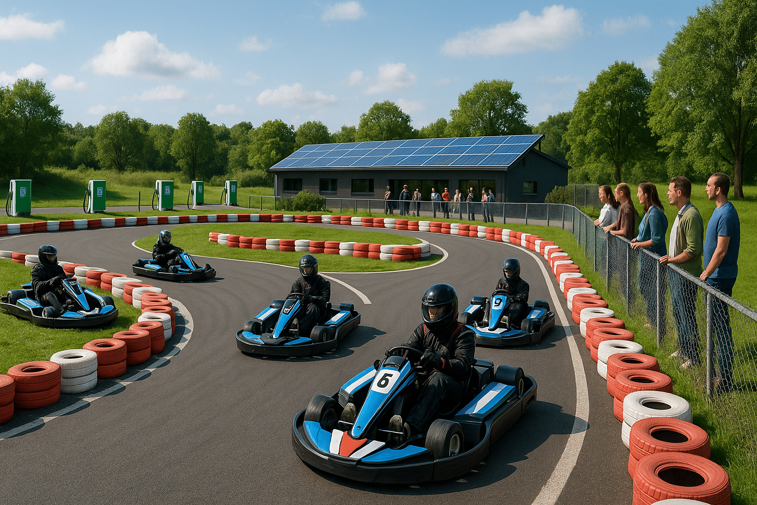 Umweltfreundliche ECO-Kartbahn in Kiel mit Elektro-Karts und Ladestationen für nachhaltigen Rennspaß