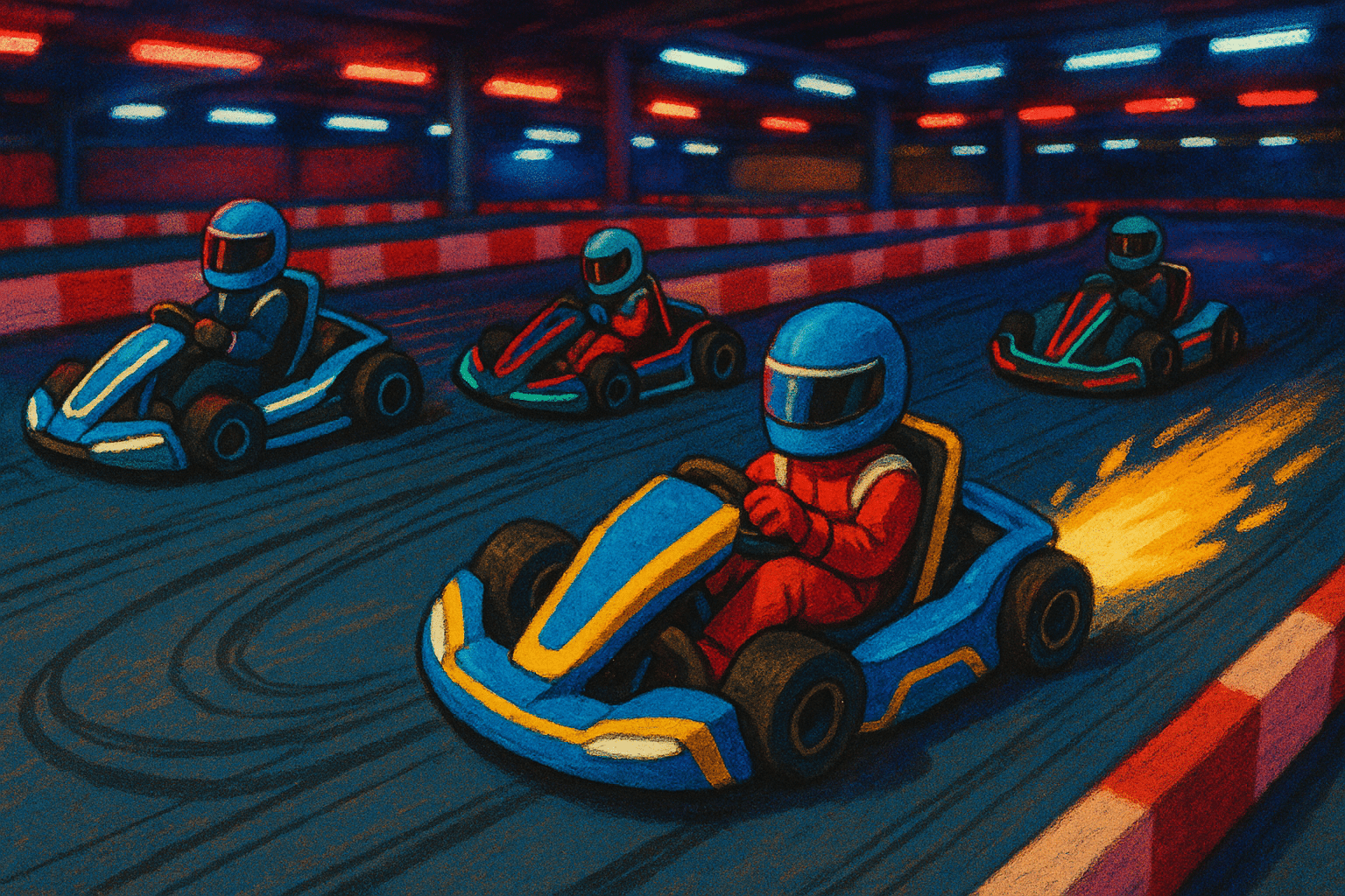 Elektro-Karts im Rennen auf der Indoor-Kartbahn in Kiel mit modernem Design und emissionsfreiem Antrieb