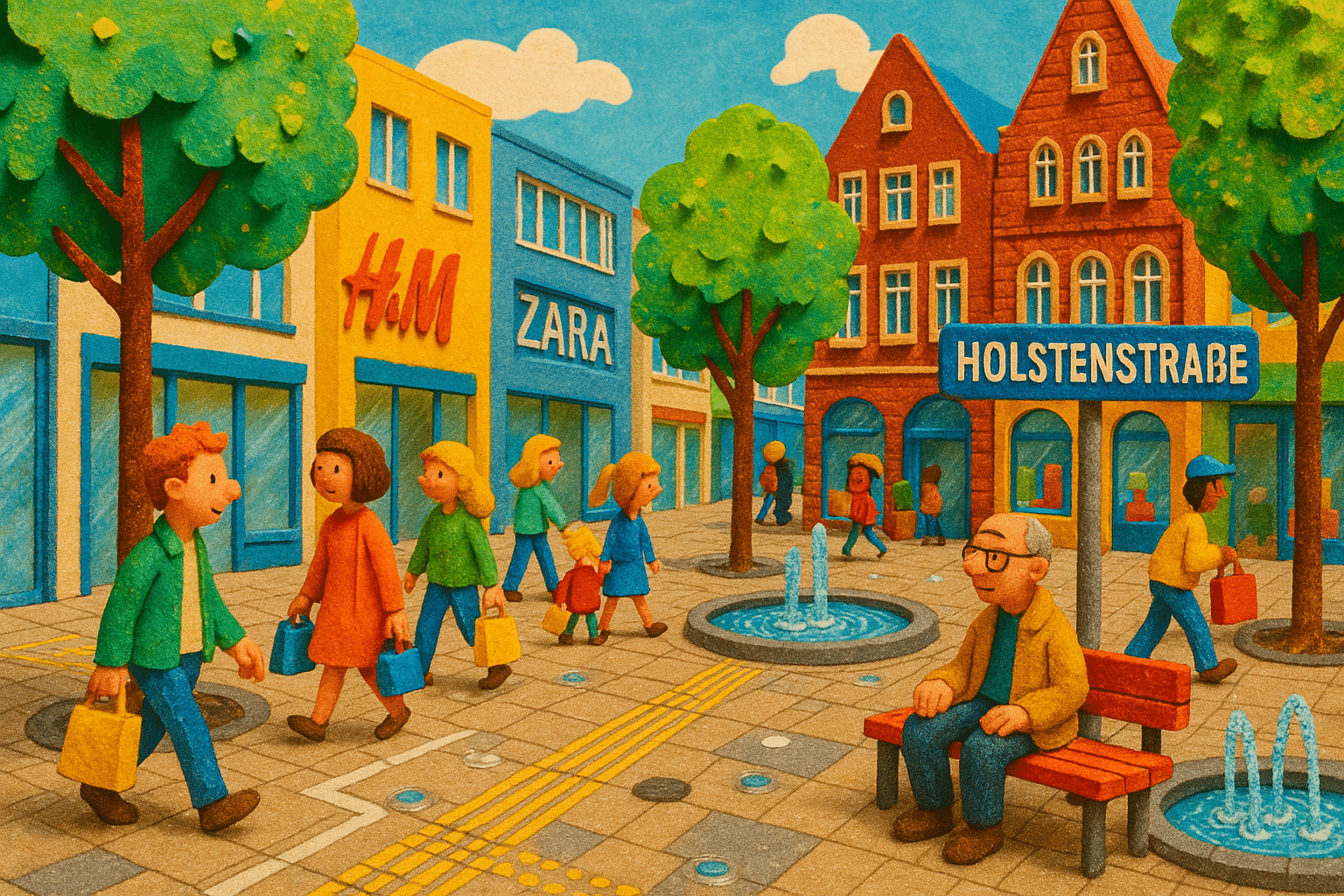 Holstenstraße in Kiel – älteste Fußgängerzone Deutschlands mit modernen Einkaufsmöglichkeiten und Stadtgestaltung