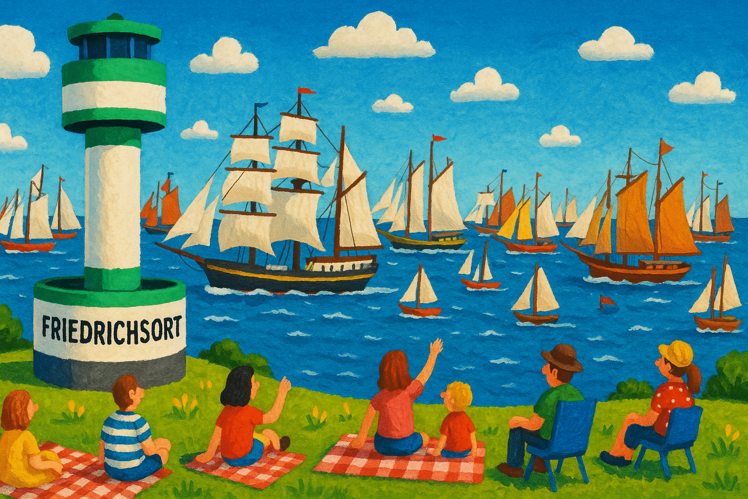 Windjammerparade auf der Kieler Förde mit Blick vom Leuchtturm Friedrichsort – perfekte Aussicht auf das maritime Spektakel