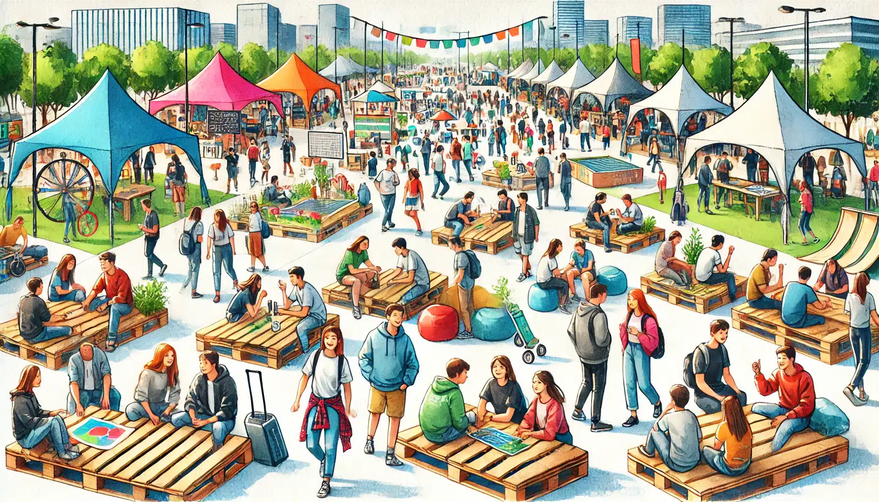 Jugendliche beim Young Waterkant Festival 2025 auf einem kreativen Bildungscampus mit offenen Workshops und Mitmachstationen