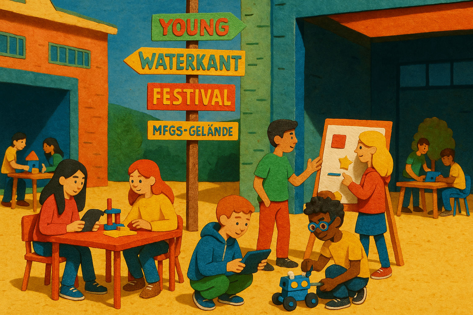 Jugendliche bei einem kreativen Workshop beim Young Waterkant Festival 2025 auf dem MFG5-Gelände in Kiel